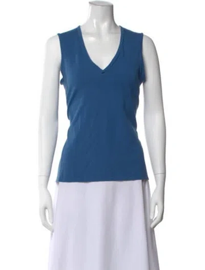 Pre-owned Marie Saint Pierre V-neck Sleeveless Top In Blue