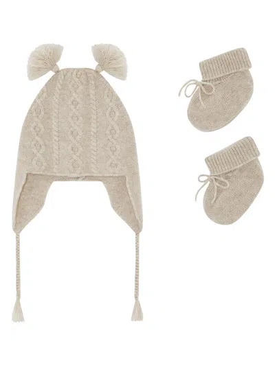 Marie-chantal Baby's Benny Cable-knit Hat And Booties Set In Brown