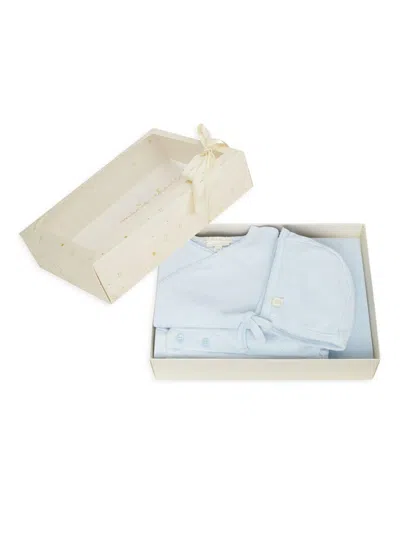Marie-chantal Baby Boy's Signature Andi Angel Wing Pointelle Bonnet, Bodysuit, Shorts & Blanket Gift Set In Blue