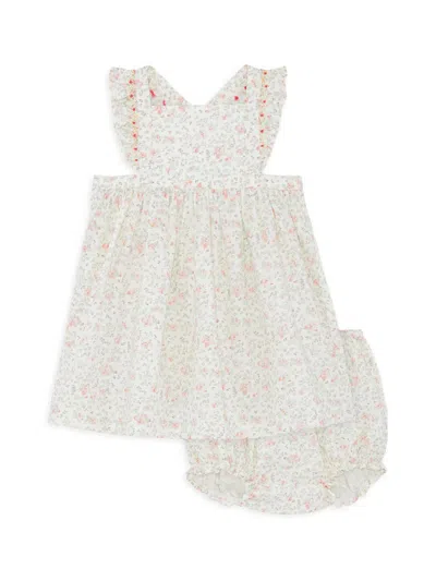 Marie-chantal Baby Girl's Athena Cleo Frill Printed Dress & Bloomers Set In White