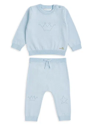 Marie-chantal Baby Girl's Pointelle Crown Knit Set In Blue