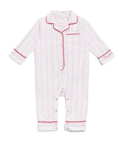 Marie-chantal Kids'  Cotton Valentine Stripe Playsuit In Pink