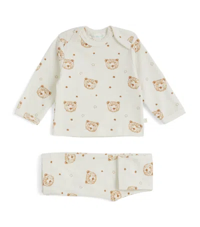 Marie-chantal Kids' Organic Cotton Bear Print Pyjama Set In Ivory