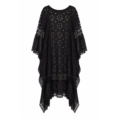 Marielē Women's Black Alessia Caftan Sangallo Linen
