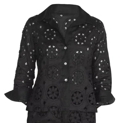 Marielē Women's White Adelaide Blouse Sangallo Linen - Black
