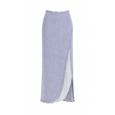 Marielē Women's White / Blue Agnese Wallet Skirt - Reversible White Or Blue Jeans In Multi