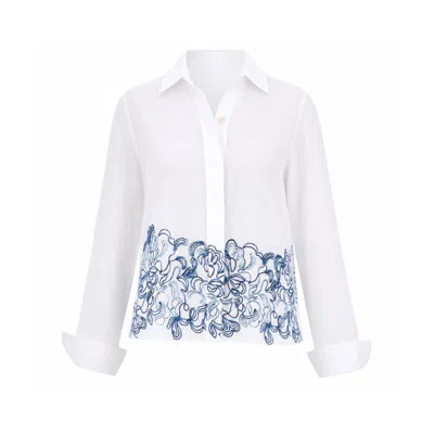 Marielē Women's White Fiore Blouse Raffia Embroidery