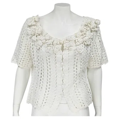 Pre-owned Mariella Burani White Cotton Crochet Short Cardigan