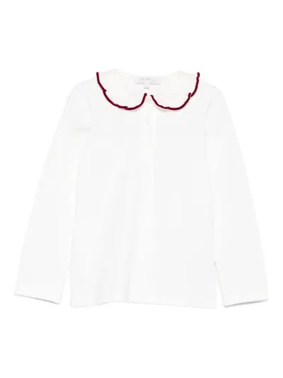 Mariella Ferrari Babies' Bib-collar Long-sleeve Shirt In White