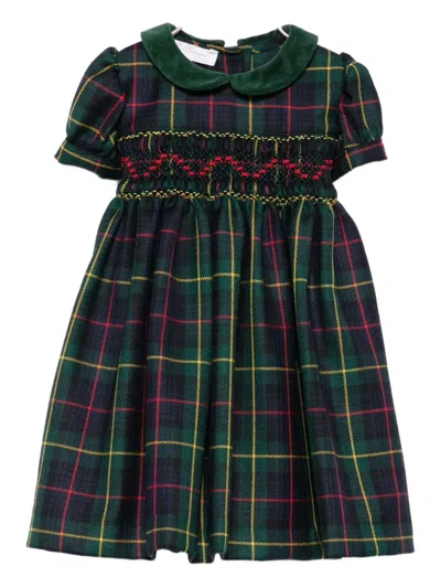 Mariella Ferrari Babies' Collared Smocking-panel Dress In Green