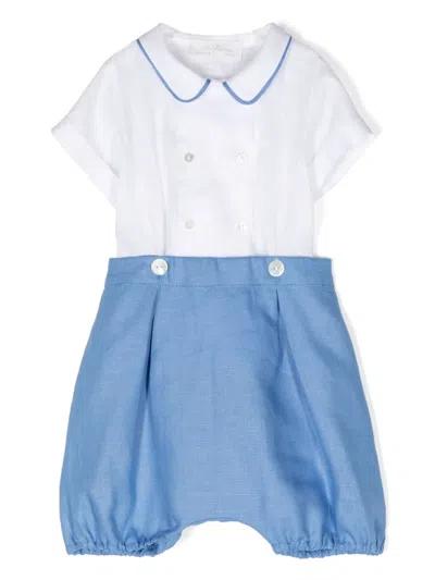 Mariella Ferrari Babies' Double-breasted Linen Short Set (set Of Two) In Blue