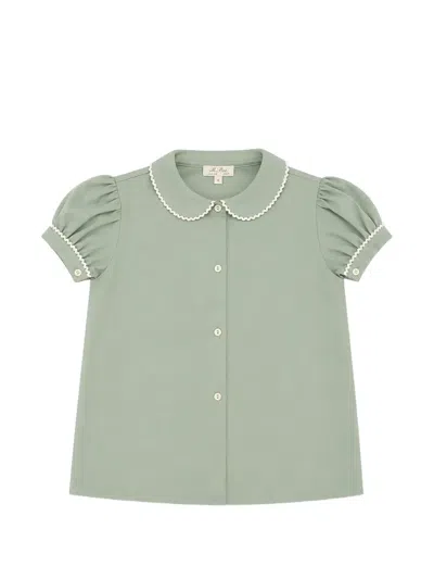 Mariella Ferrari Kids' Embroidered Peter Pan-collar Blouse In Green