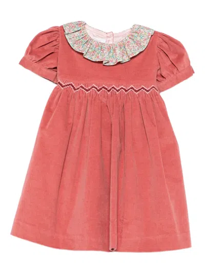 Mariella Ferrari Babies' Floral-collar Corduroy Dress In Orange