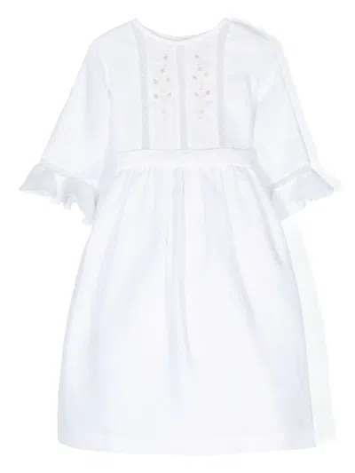 Mariella Ferrari Kids' Floral-embroidery Linen Dress In White