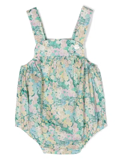 Mariella Ferrari Babies' Floral-print Dungaree Body In Green