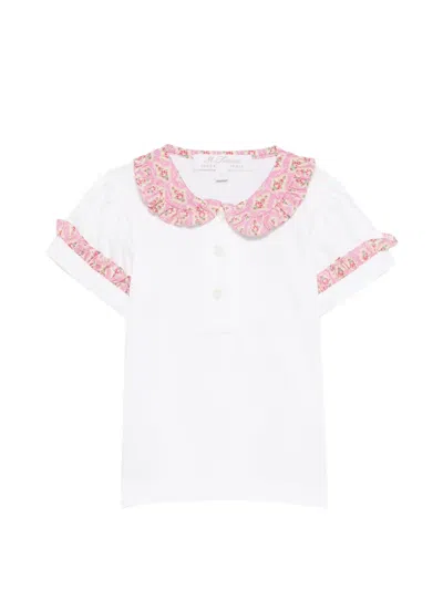 Mariella Ferrari Babies' Floral-print Ruffled-detail Top In White