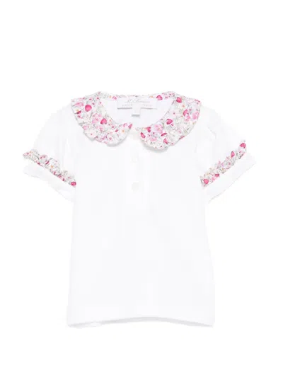 Mariella Ferrari Babies' Floral-trims Polo Shirt In White