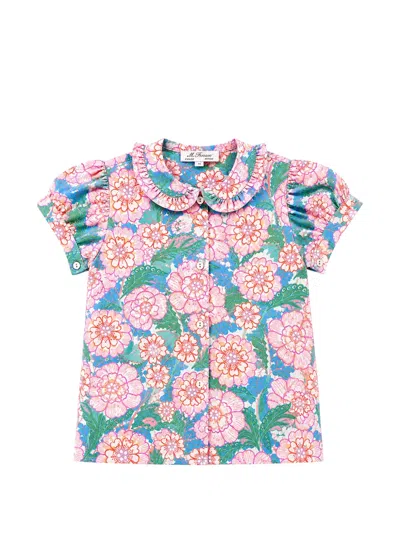 Mariella Ferrari Babies' Floral-print Ruffled-collar Blouse In Pink
