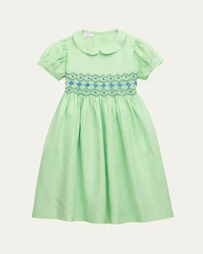 Mariella Ferrari Kids' Girl's Smocked Linen A-line Dress In 57