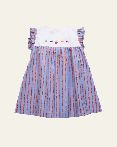 Mariella Ferrari Kids' Girl's Striped Embroidered Dress In 24