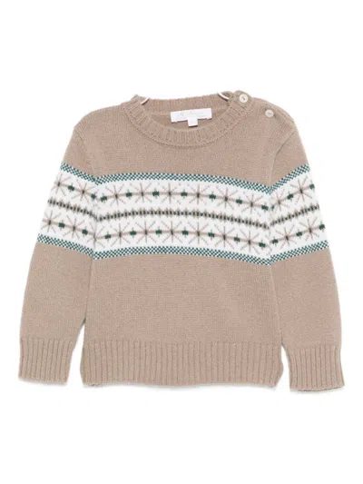 Mariella Ferrari Babies' Intarsia-knit Sweater In Brown