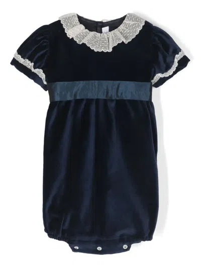 Mariella Ferrari Babies' Lace-trim Velvet Cotton Shorties In Blue