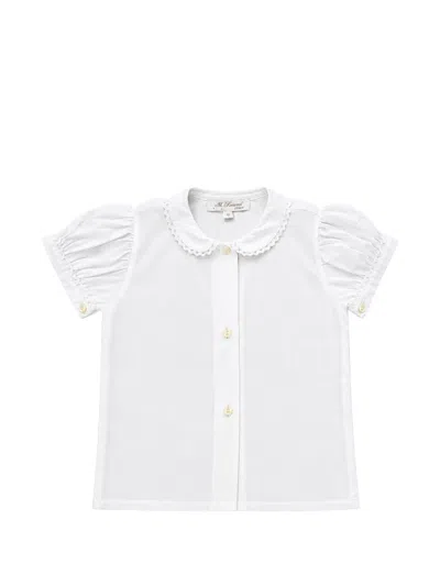 Mariella Ferrari Babies' Lace-trim Puff-sleeve Blouse In White