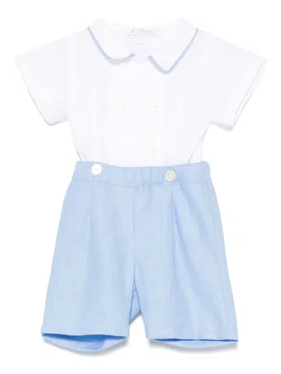 Mariella Ferrari Babies' Linen Shirt And Shorts Set In Blue