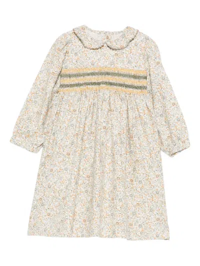 Mariella Ferrari Babies' Peter Pan Collar Smocked Dress In Neutral