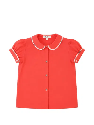 Mariella Ferrari Kids' Ric-rac-trim Puff-sleeve Blouse In Orange