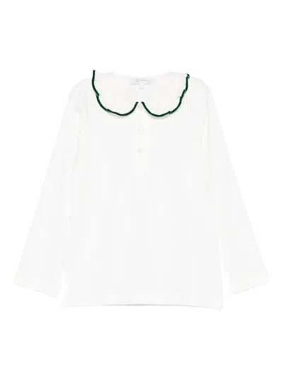 Mariella Ferrari Babies' Ruffled-collar Long-sleeve Top In White