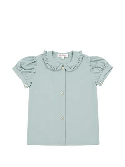 Mariella Ferrari Babies' Ruffled-collar Puff-sleeve Shirt In Blue