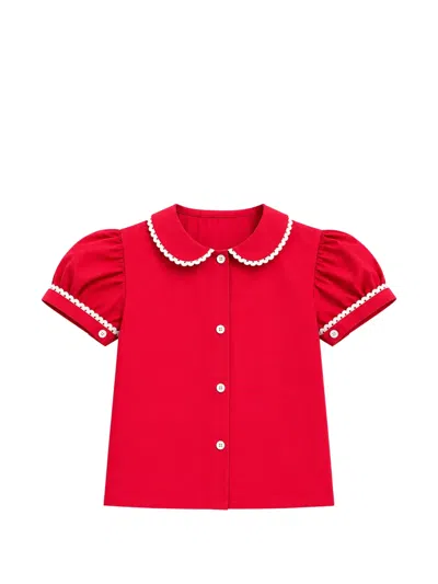 Mariella Ferrari Kids' Scallop-trim Puff-sleeve Shirt In Red