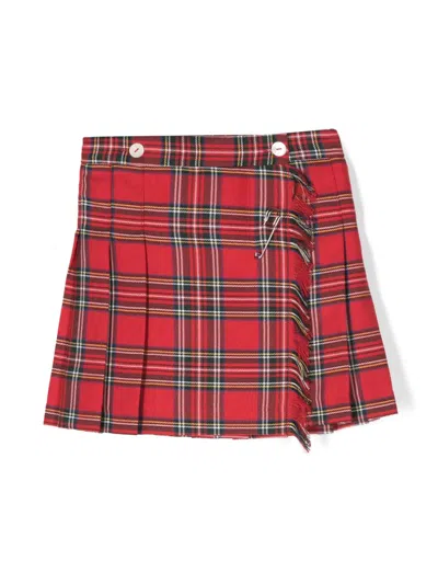Mariella Ferrari Kids' Tartan-check Flared Miniskirt In Red