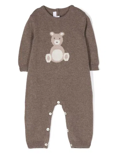 Mariella Ferrari Babies' Teddy-bear Knitted Merino Romper In Brown