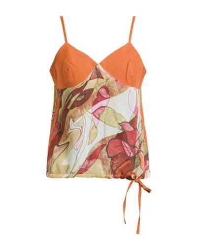 Mariella Rosati Woman Top Orange Size 10 Linen, Viscose In Brown
