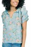Marigold Audrey Bernadette Floral Blouse In Blue In Blue