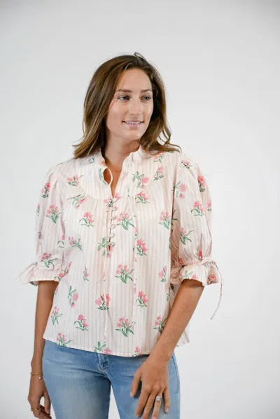 Marigold Mia Puff Sleeve Blouse In Garden Stripes In Neutral