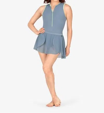 Mariia Short High Low Mesh Skirt In Mist In Gray