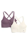 Marika Annie 2-pack Seamless Rib Sports Bras In Vintage Violet/gardenia