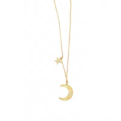 Marika Women's Satin Finish Moon And Star Necklace In 14k Yellow Gold In Pink