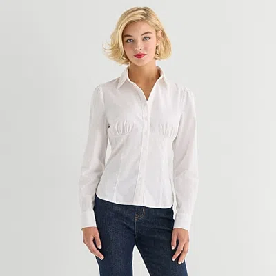 Marilyn Monroe Womens Long Sleeve Cuffed Regular Fit Button-down Shirt In White