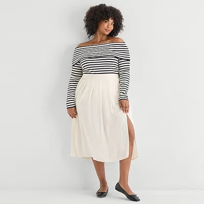 Marilyn Monroe Womens Midi Plus Pleated Skirt In White