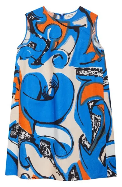 Marimekko Anemonet Eldfamn Cotton & Linen Dress In Blue Peach Orange