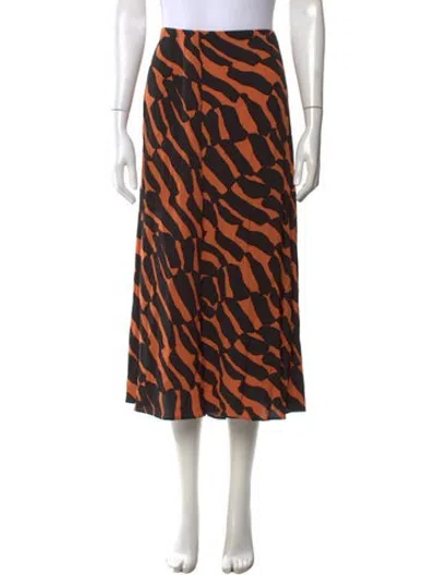 Pre-owned Marimekko Animal Print Midi Length Skirt In Orange