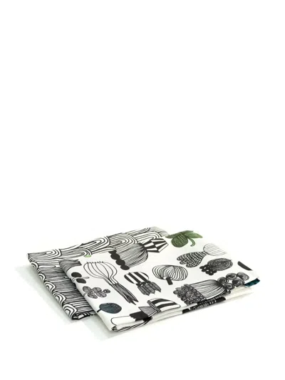 Marimekko Asciughini Puutarhurin Kitchen Towels (set Of Two) In White