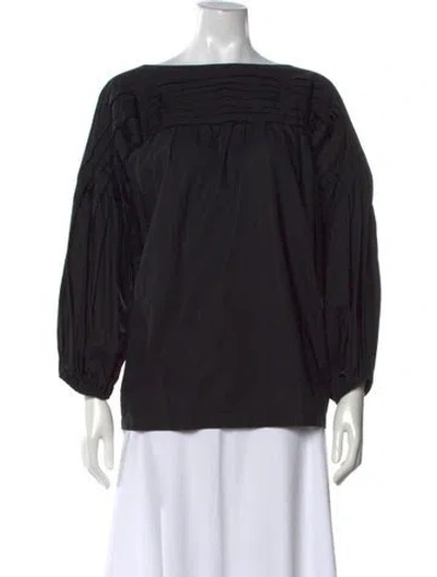 Pre-owned Marimekko Bateau Neckline Three-quarter Sleeve Top In Black