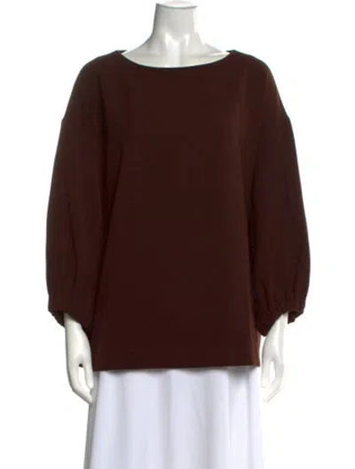 Pre-owned Marimekko Bateau Neckline Three-quarter Sleeve Top In Brown