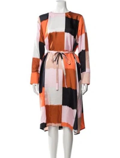 Pre-owned Marimekko Colorblock Pattern Midi Length Dress In Orange