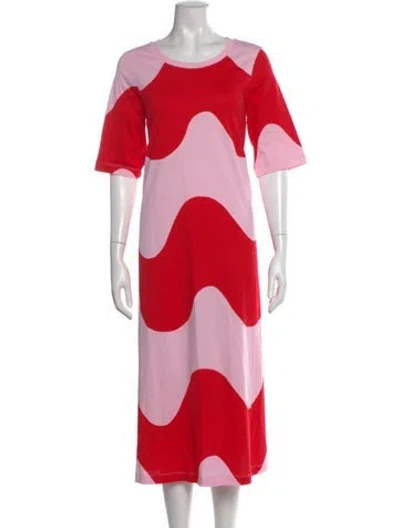 Pre-owned Marimekko Colorblock Pattern Midi Length Dress In Pink
